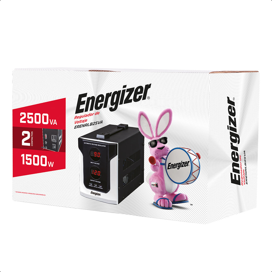 Regulador de Voltaje 2500VA-1500W 2 contactos, ENERGIZER