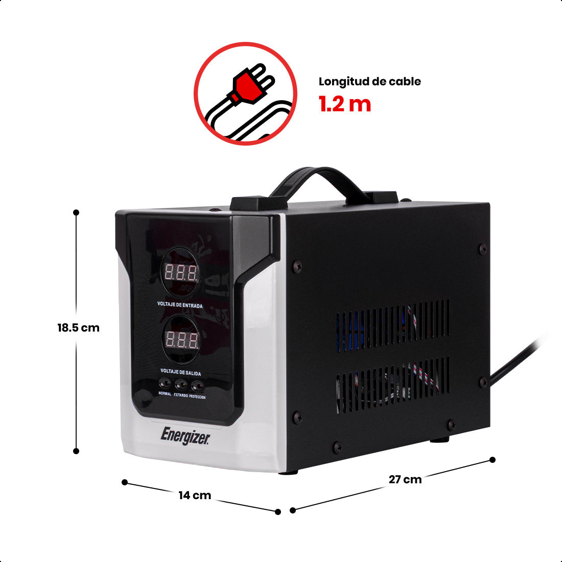 Regulador de Voltaje 2500VA-1500W 2 contactos, ENERGIZER
