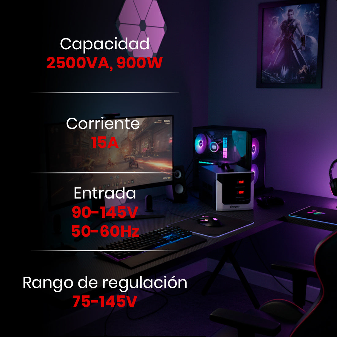 Regulador de Voltaje 2500VA-1500W 2 contactos, ENERGIZER