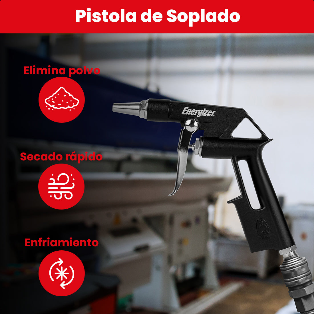 Pistola para pintado, Pistola de aire con manguera de 5m, pistola para inflado con 3 boquillas y pistola de lavado ENERGIZER