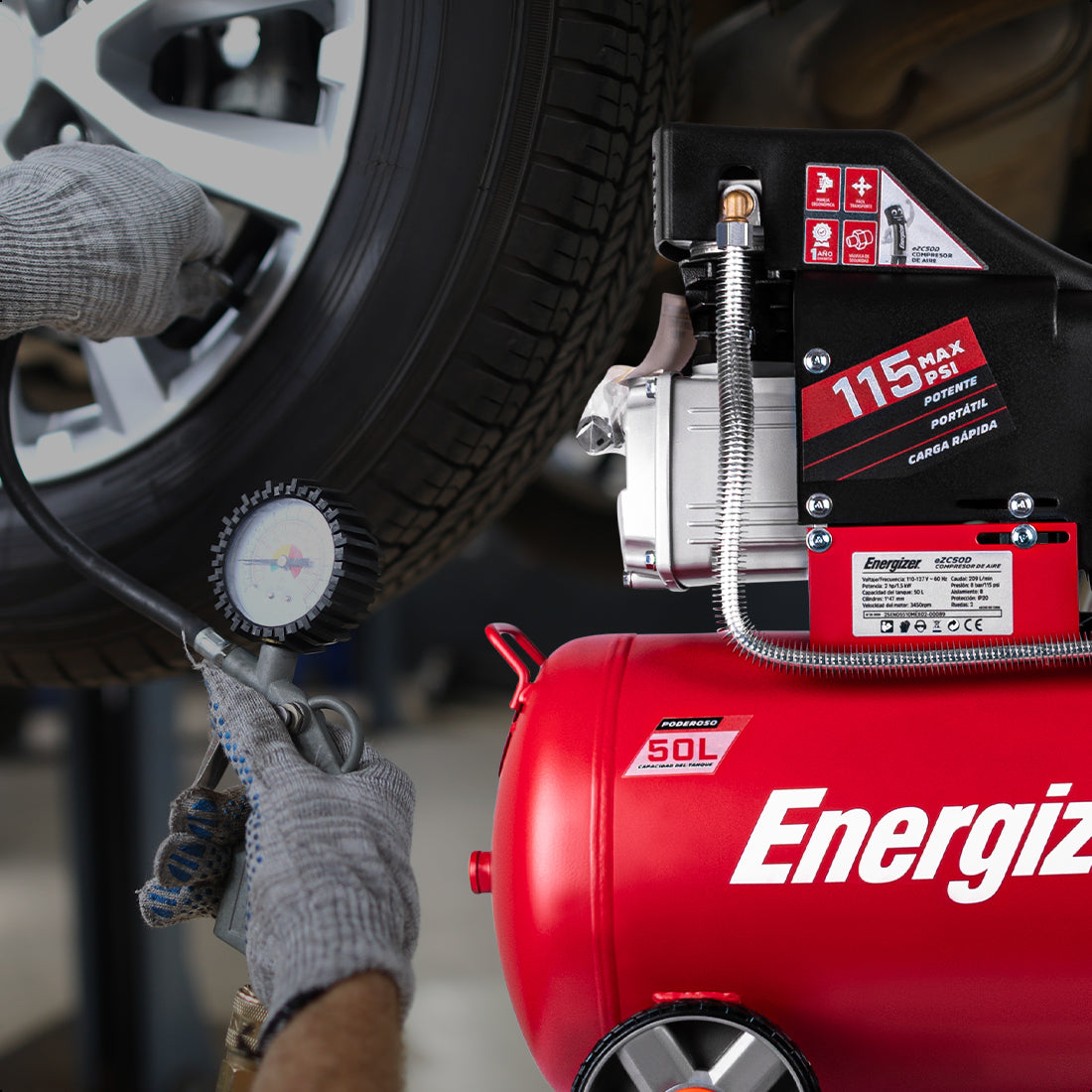 Compresor de aire, lubricado, horizontal 50L 2HP 110V 115psi ENERGIZER