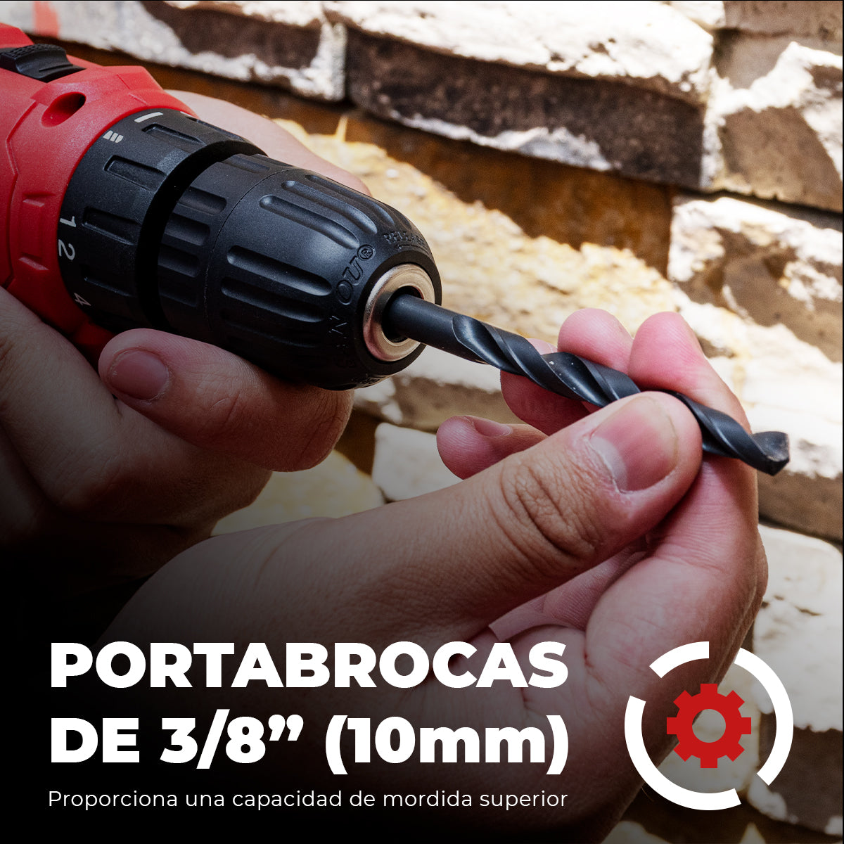 Taladro + Cargador + Bateria 2Ah 3/8