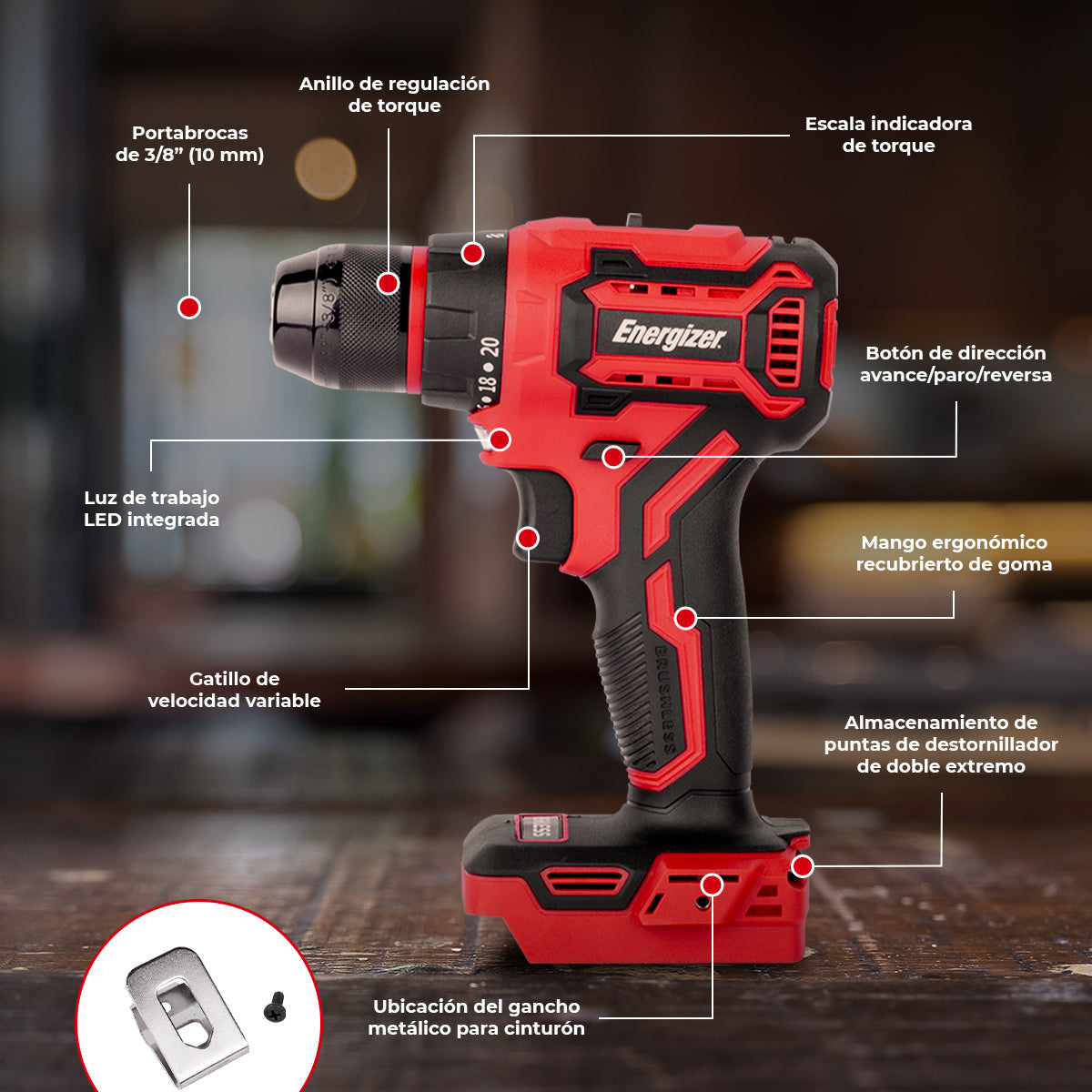 Taladro + Cargador + Bateria 2Ah