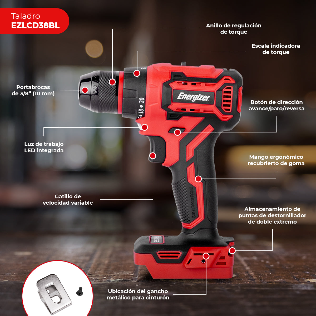 Taladro + Llave de impacto, + Cargador + Bateria 2Ah