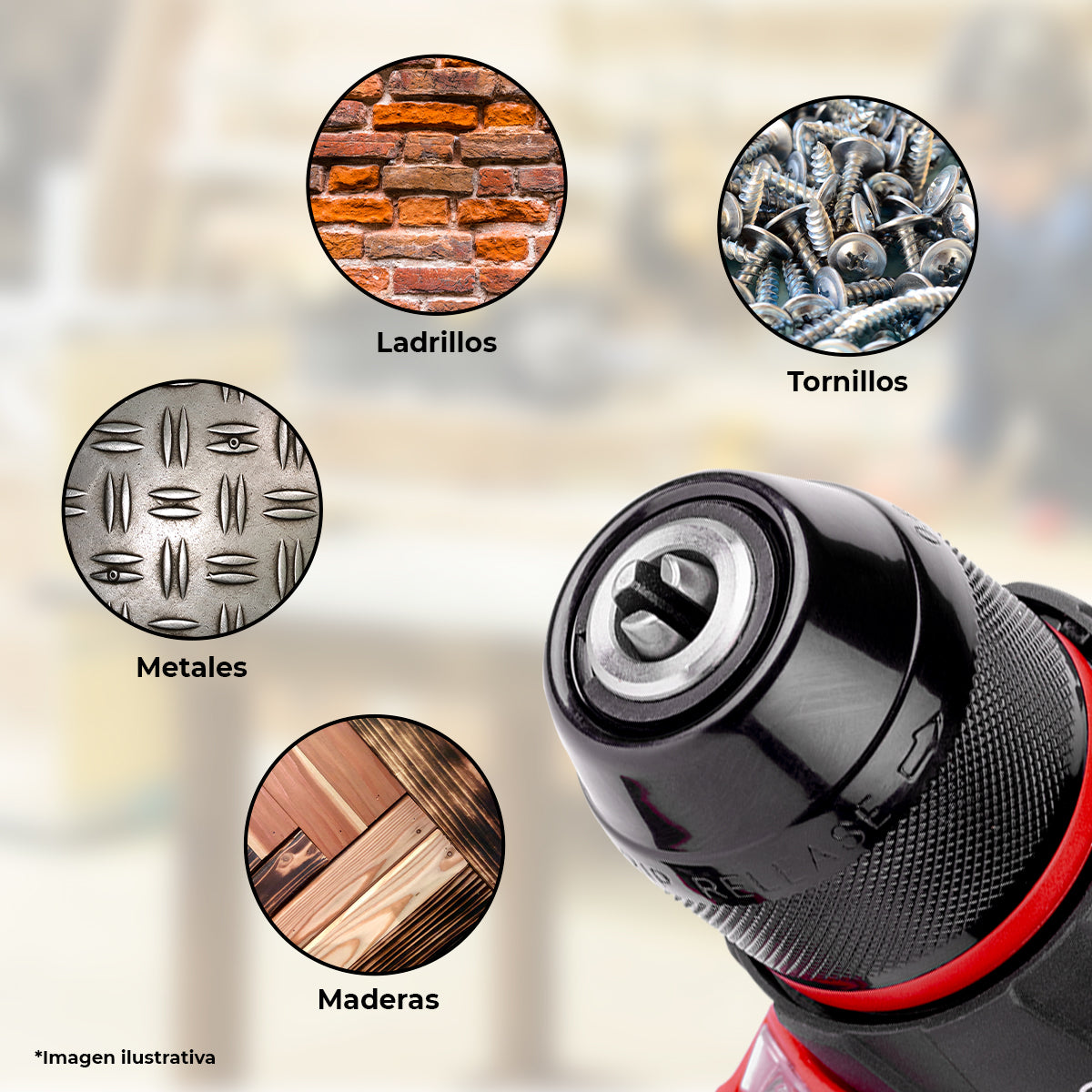 Taladro + Llave de impacto, + Cargador + Bateria 2Ah