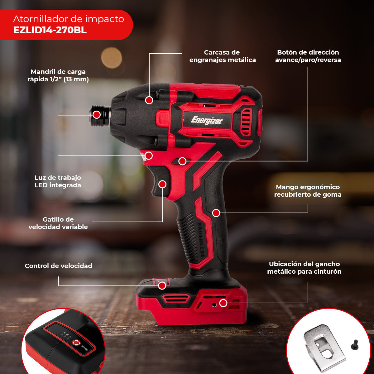 Rotomartillo + Destornillador de impacto + Cargador + Bateria 4Ah