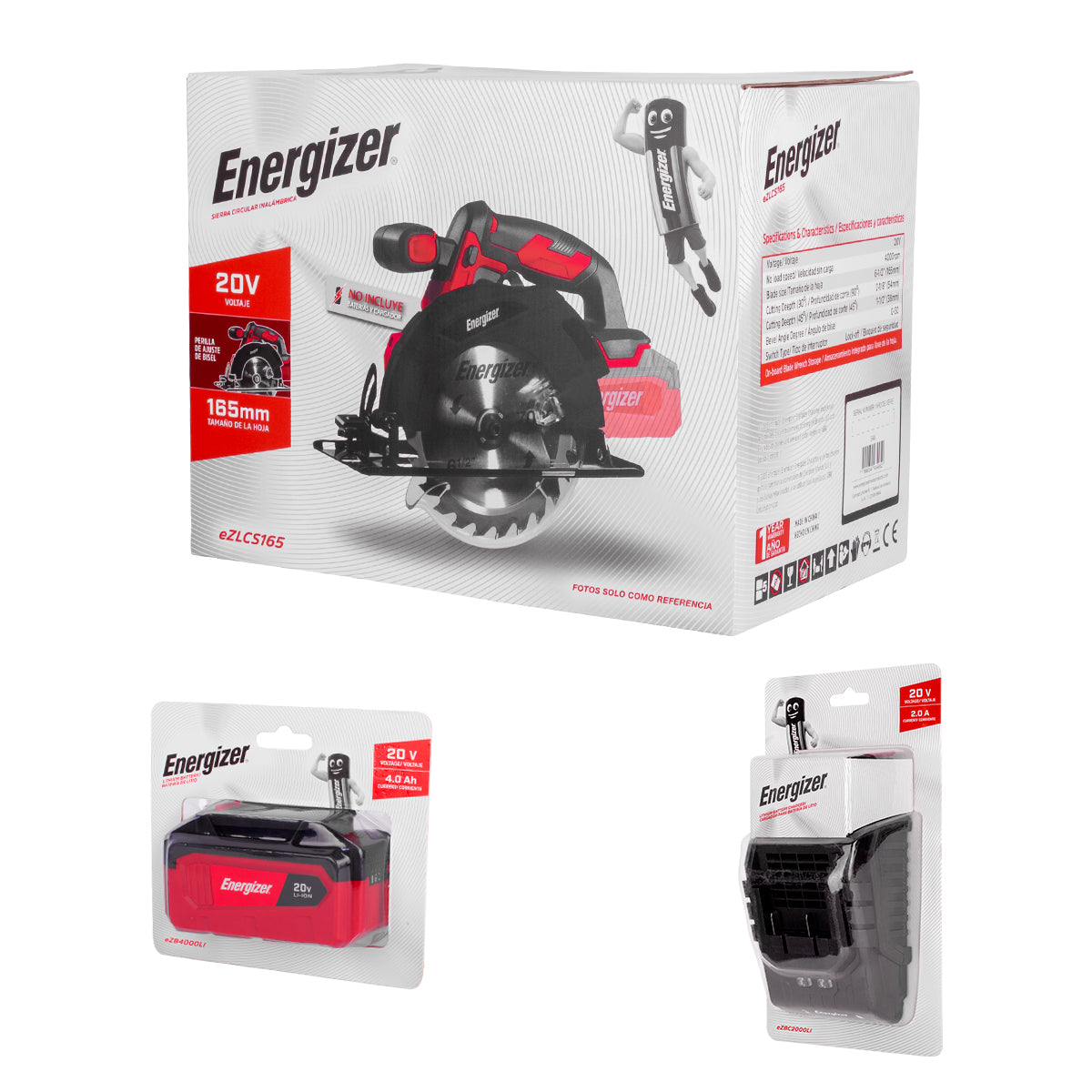 Sierra Circular Inalambrica Energizer 20V 4,000rpm 6 1/2" EZLCS165-CB4