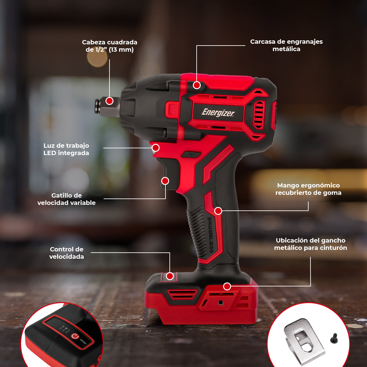 Llave de impacto Inalambrica Energizer 1/2" 20V 2600rpm EZLIW12-350BL