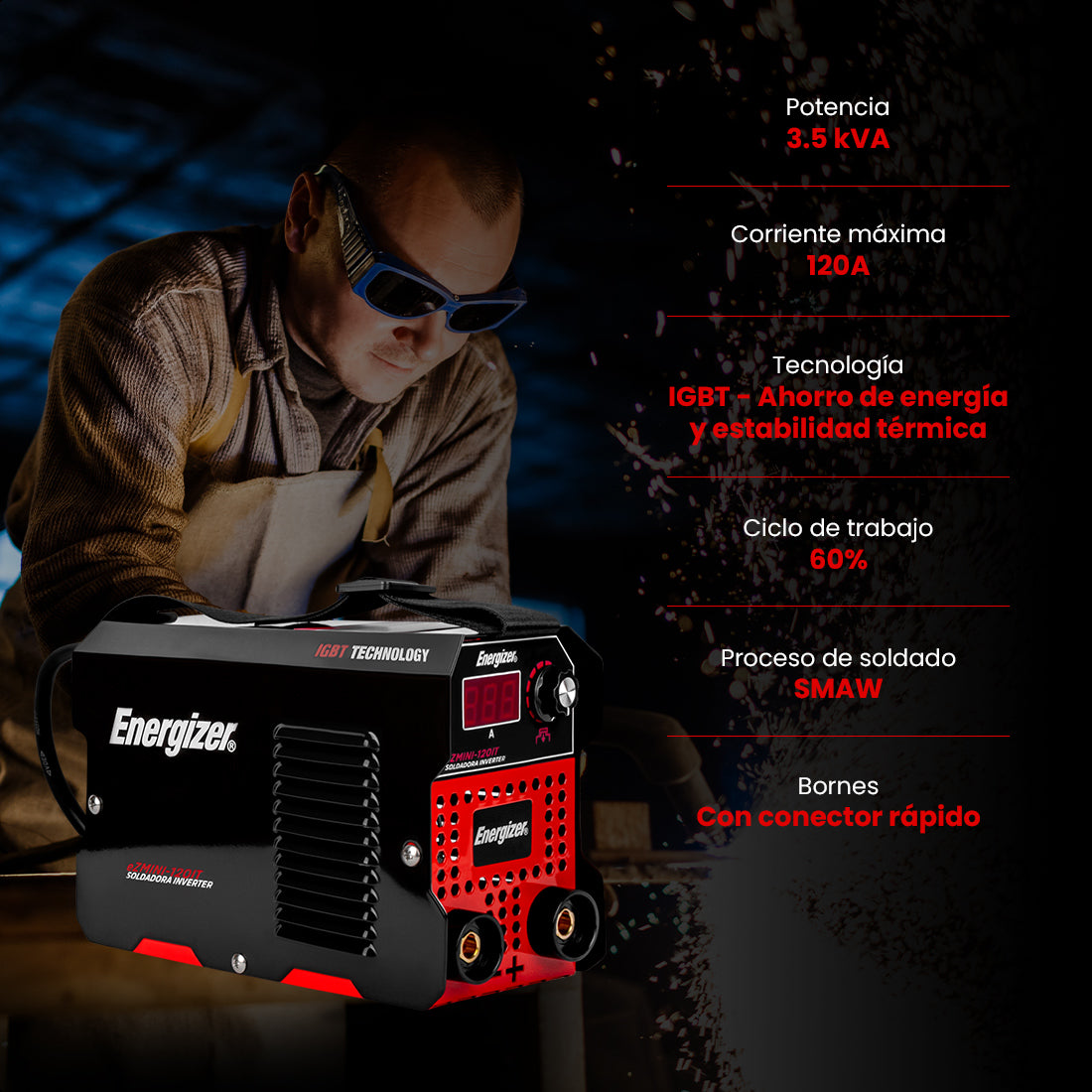 Soldadora inversora 120 A, 110 V, ENERGIZER