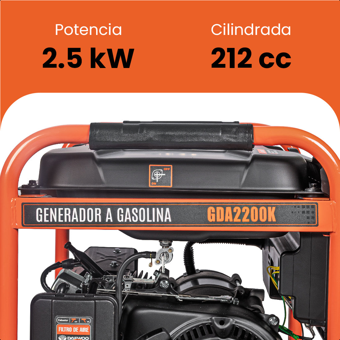 Generador portátil 2.5 kW 212CC 15L Regulador Voltaje Arr Elect 10 hrs DAEWOO