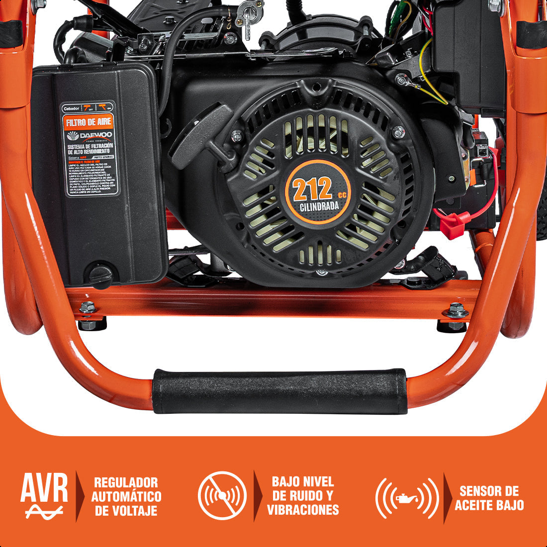 Generador portátil 3.2 kW 212CC 15L Regulador Voltaje Arr Elect 10 hrs DAEWOO