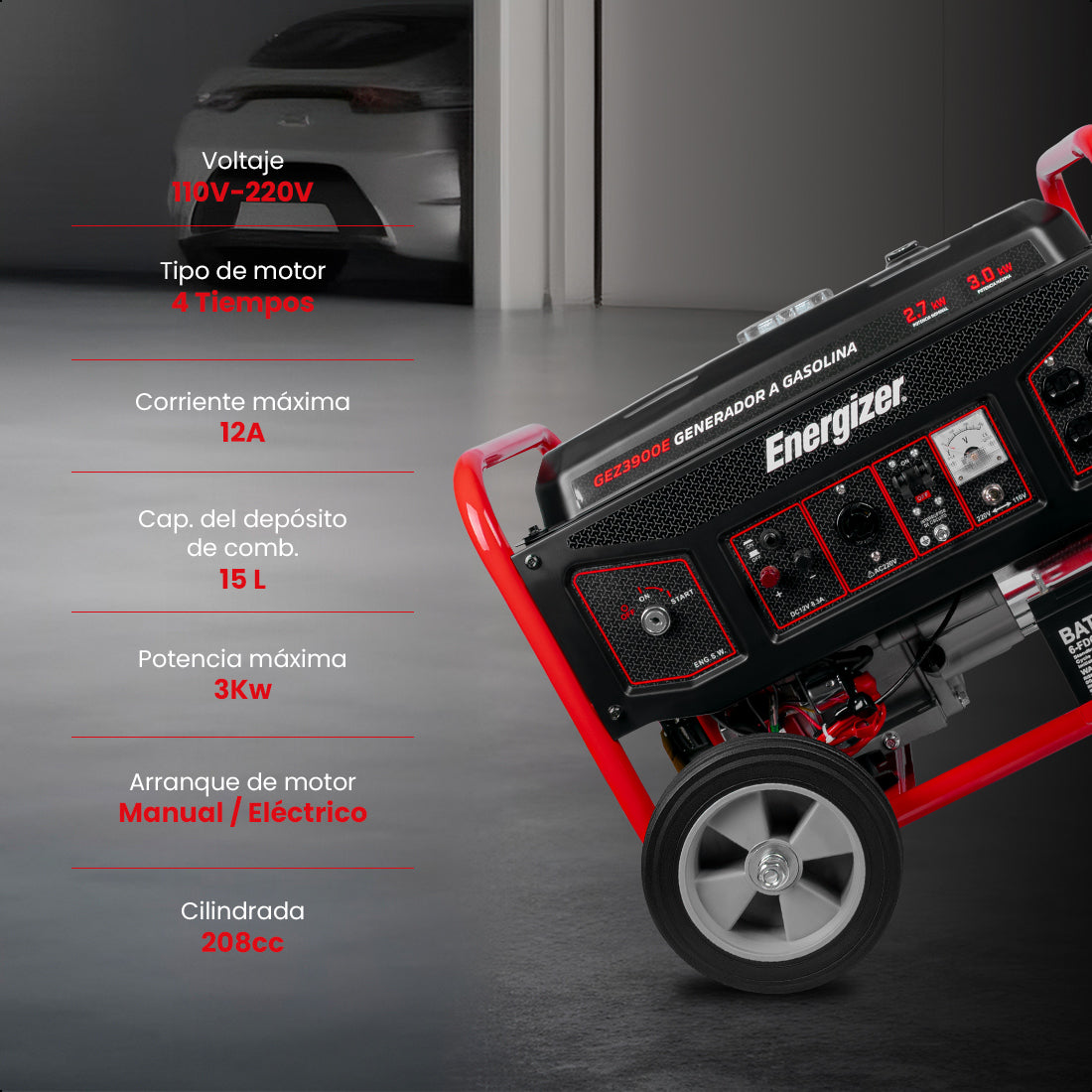 Generador portátil 3.0 kW 208CC 15L Regulador Voltaje Arr Man ENERGIZER