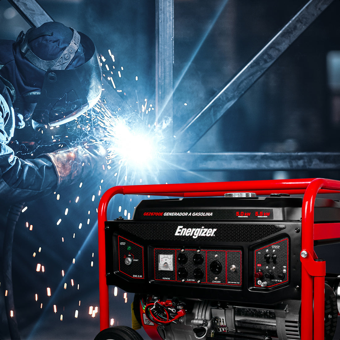 Generador de luz portátil 5.5 kW 389CC 25L Regulador Voltaje Arr Man ENERGIZER