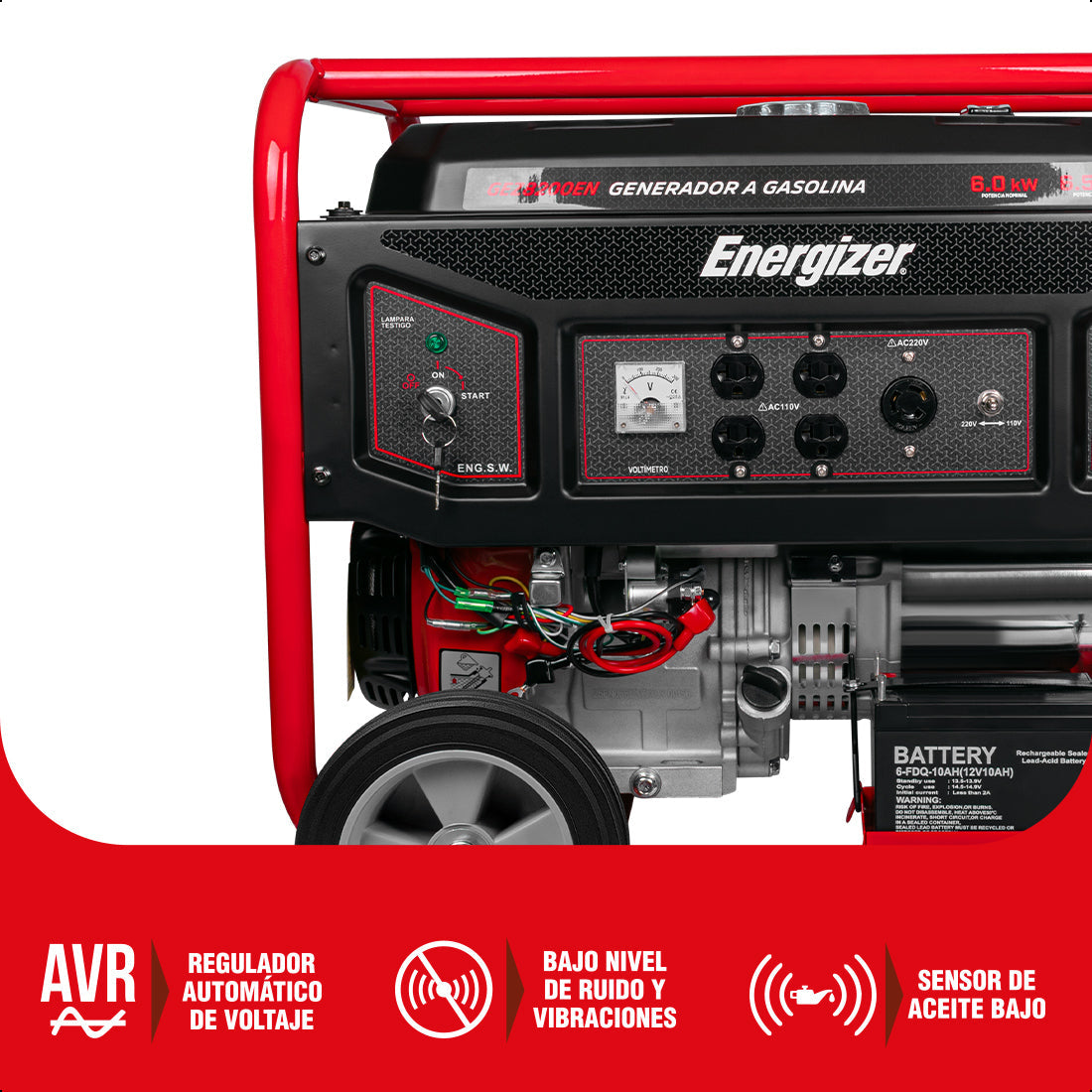 Generador portátil 6.5 kW 420CC 25L Regulador Voltaje Arr Man ENERGIZER GEZ8200EN