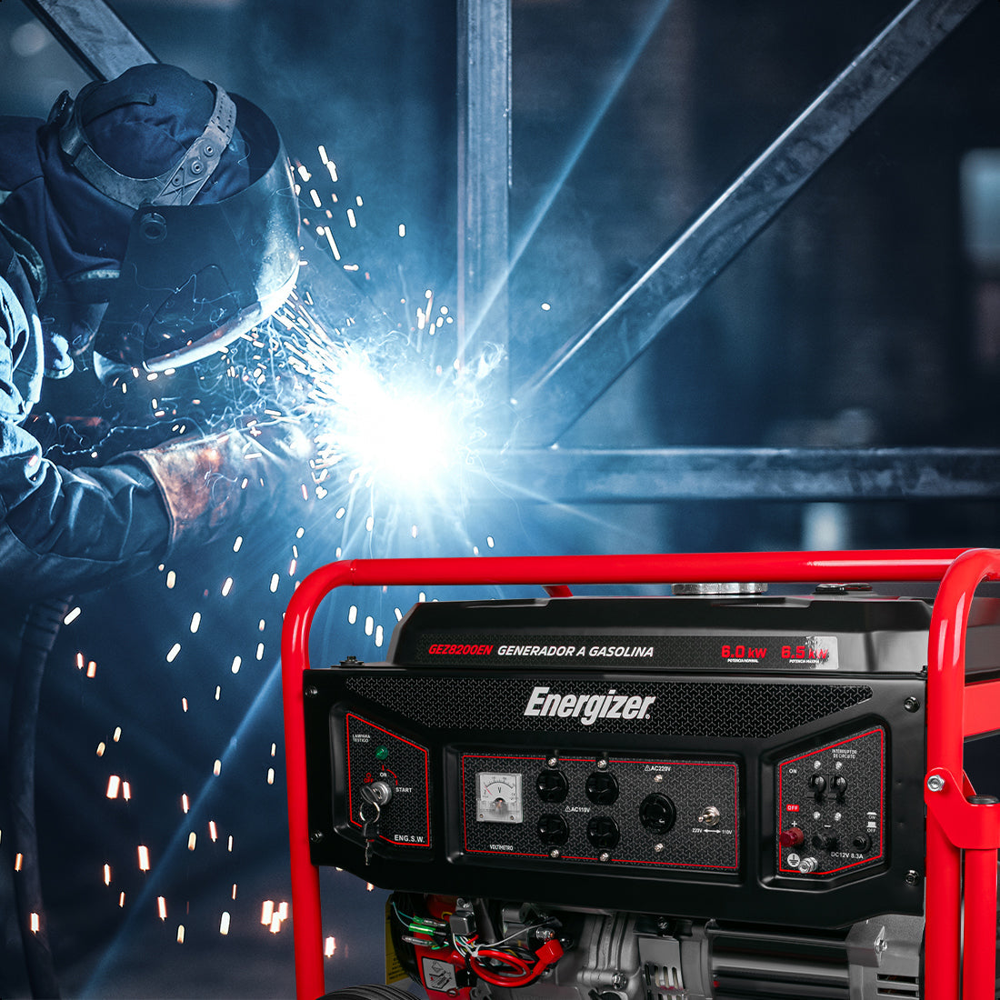 Generador portátil 6.5 kW 420CC 25L Regulador Voltaje Arr Man ENERGIZER GEZ8200EN