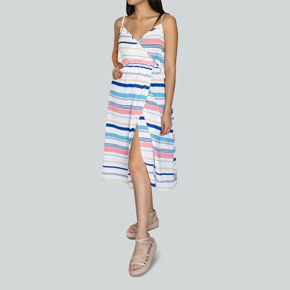 Vestido de Tirantes con Abertura Lateral de Colores