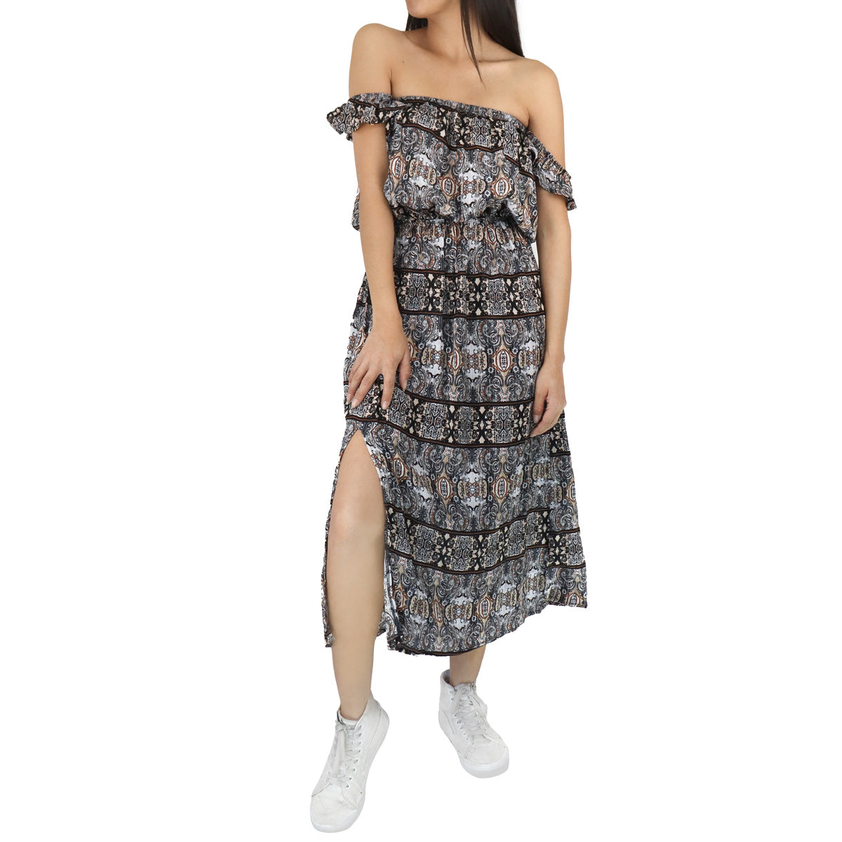Vestido Casual con Abertura Frontal para Dama, color Gris con Café