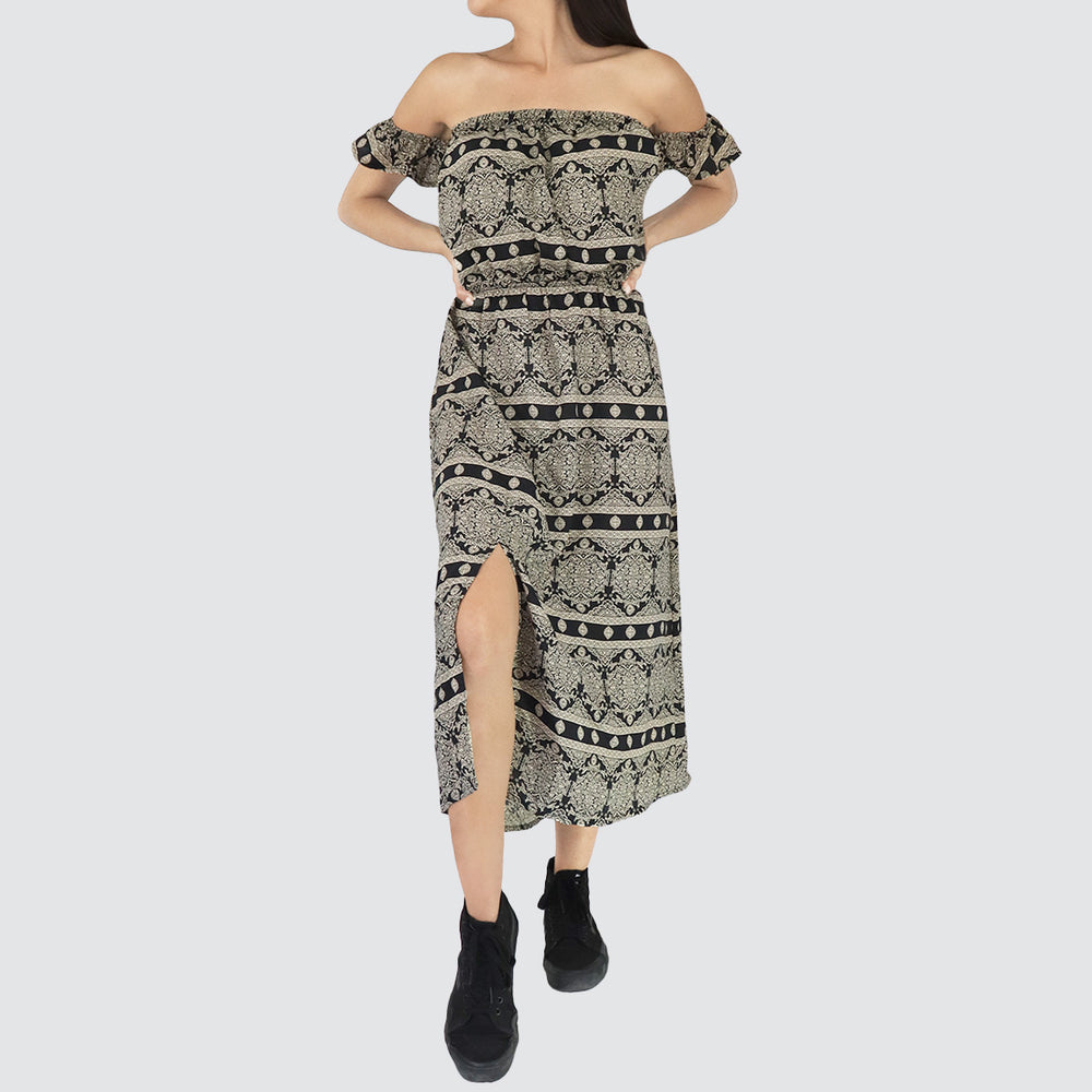 Vestido Casual con Hombros Descubiertos para Dama, color Negro