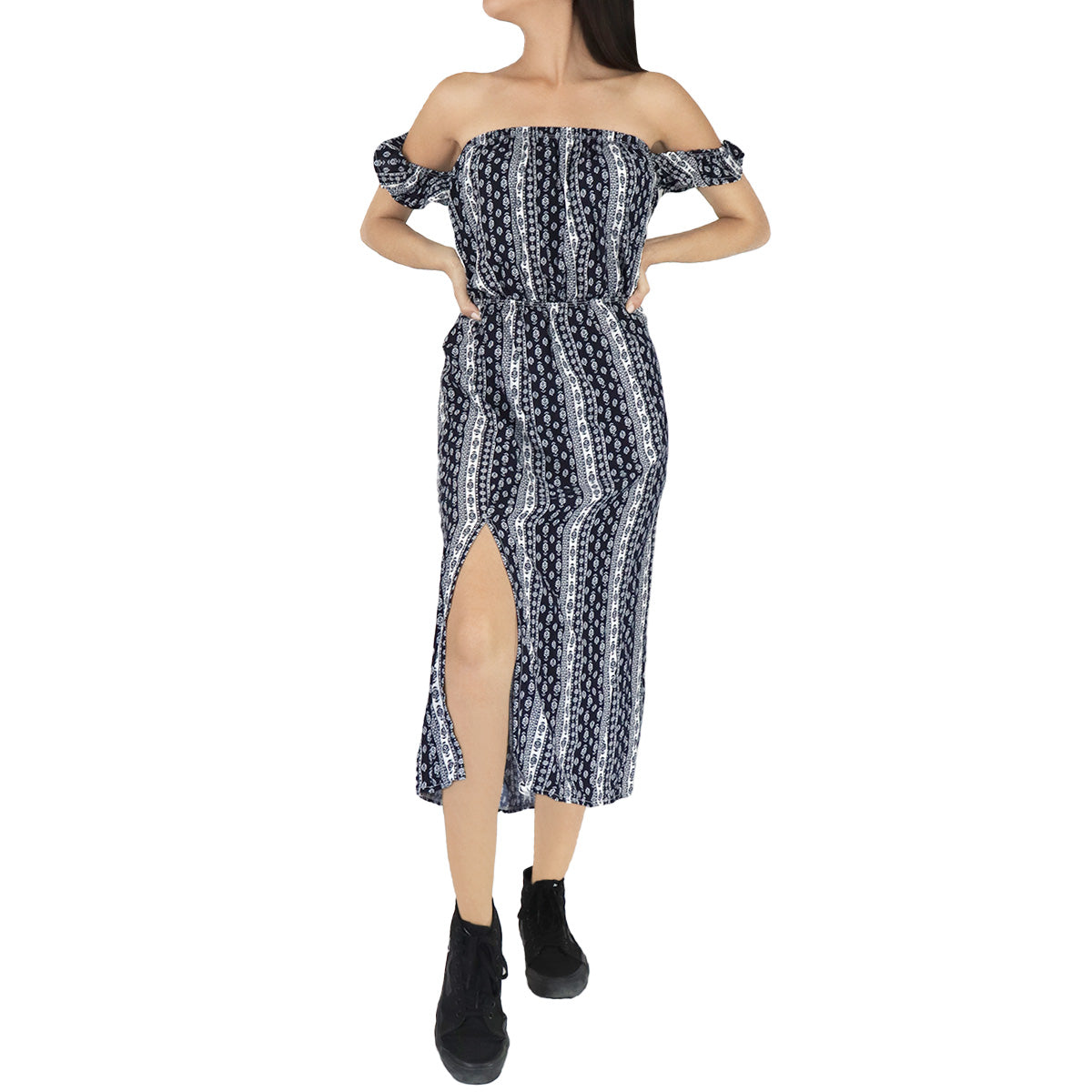 Vestido Casual con Hombros Descubiertos para Dama, color Azul Marino