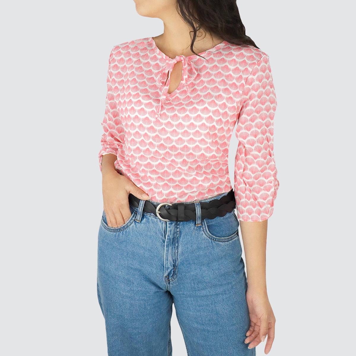 Blusa Casual con Mangas para Dama, color Blanco con Rosa