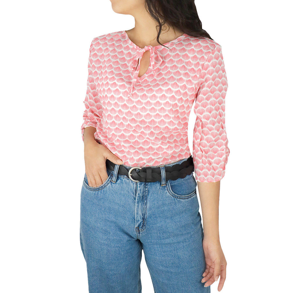 Blusa Casual con Mangas para Dama, color Blanco con Rosa
