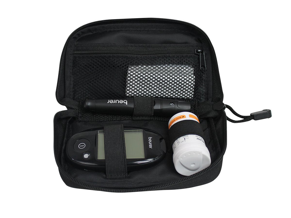 Báscula Diagnóstica de Vidrio, Calcula IMC + Glucómetro Digital con Disparador de Lancetas GL44 / BG13 + GL44 Marca Beurer®