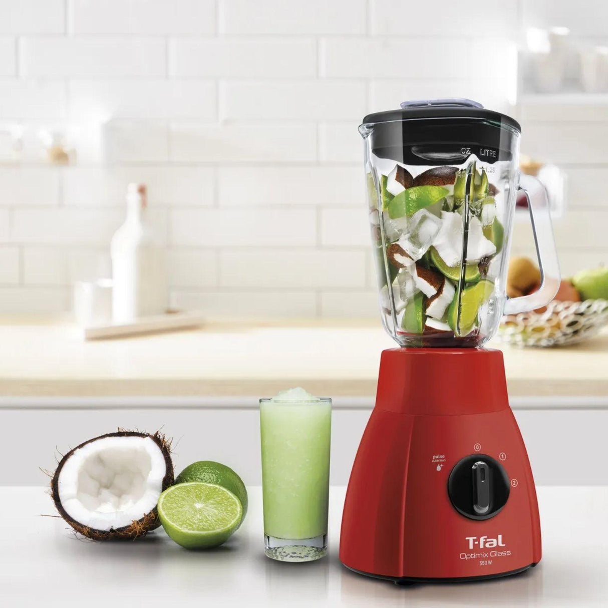 Licuadora T-fal Optimix Glass Vaso de Vidrio 1.25 Litros Roja LN2785X0