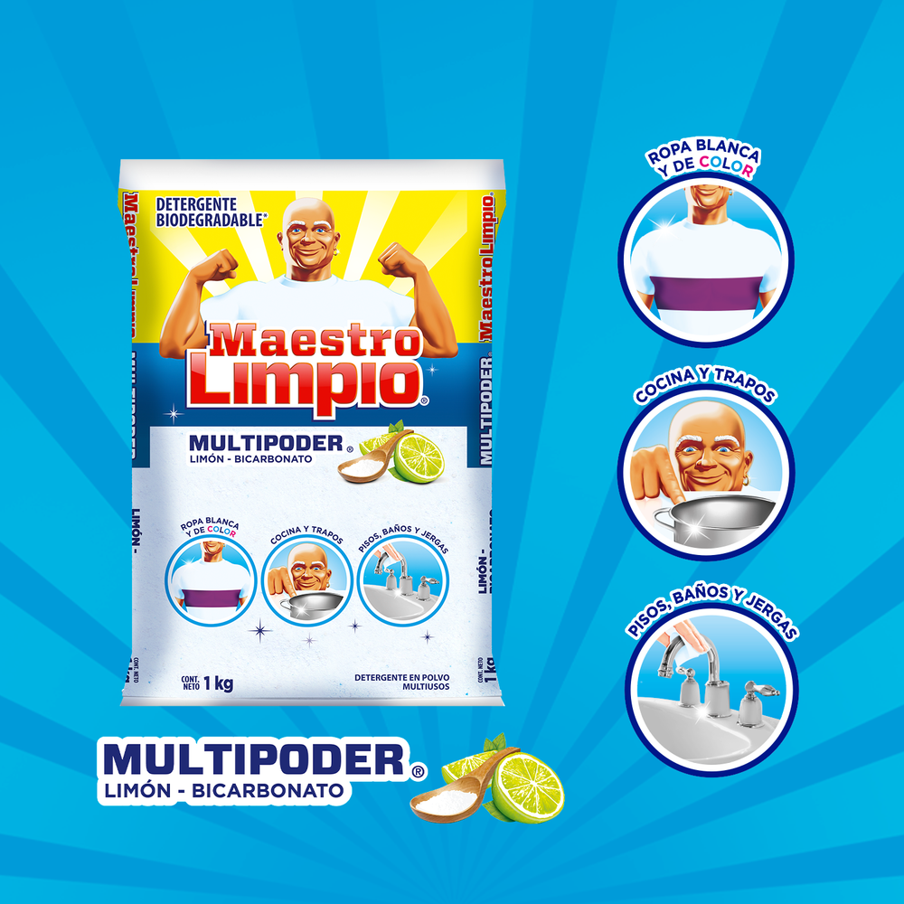 Detergente en Polvo Multiusos Maestro Limpio 1Kg