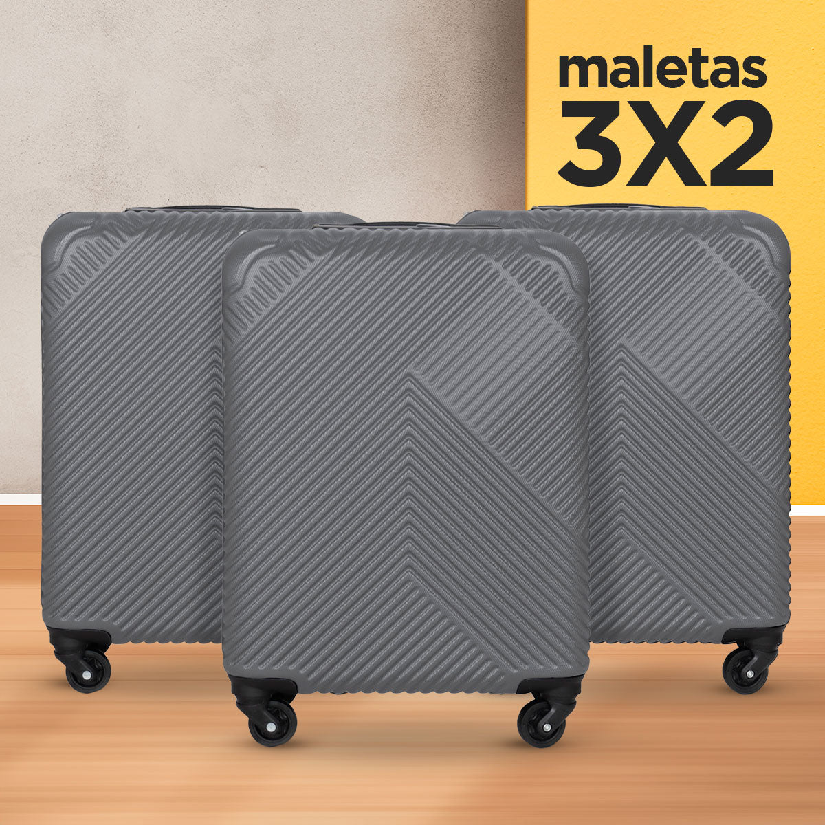Set Maletas de Viajes Venture, Color Gris: ¡Llévate 3 y paga 2!, 37x23x55cm