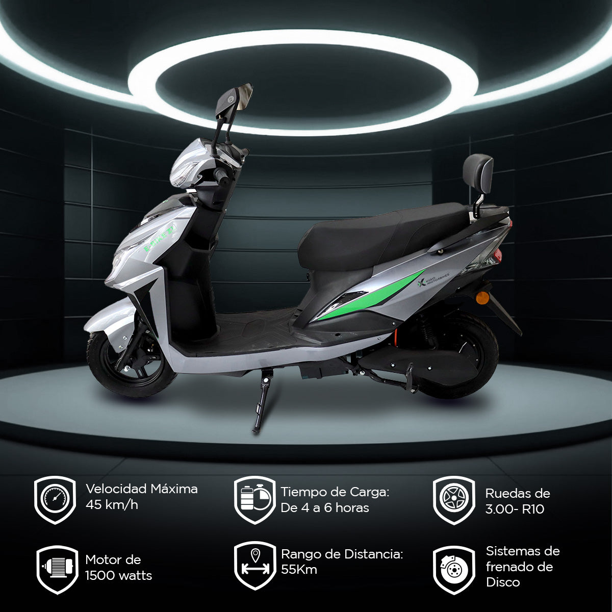 Motocicleta Eléctrica Kiwo E-Bike ZL color Plata con Verde