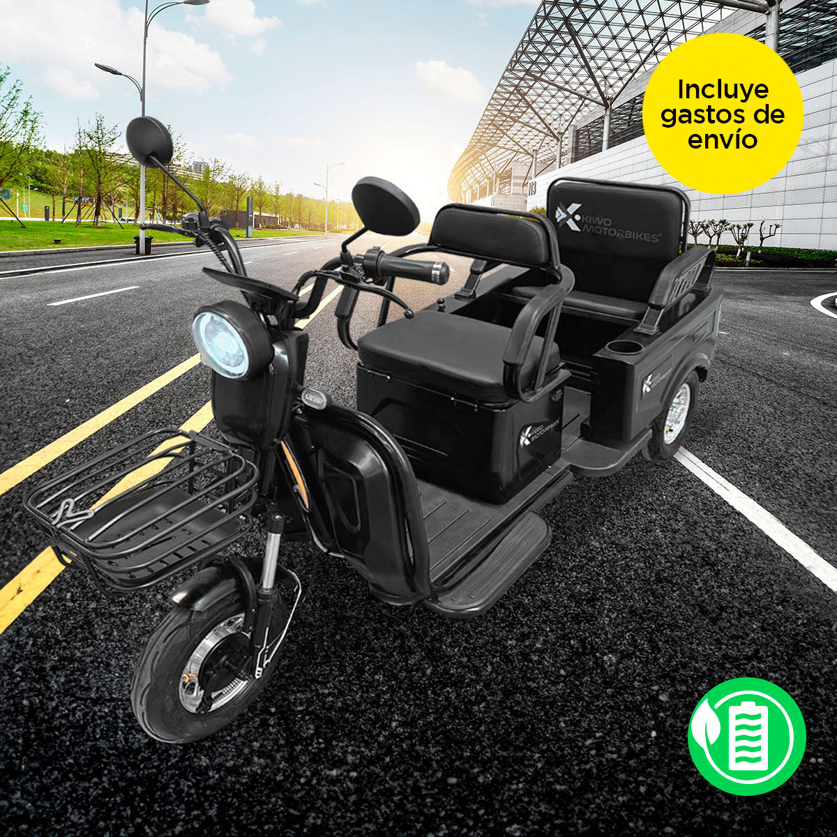 Kiwo, Triciclo Eléctrico para Pasajeros, Modelo BTY003, Color Negro