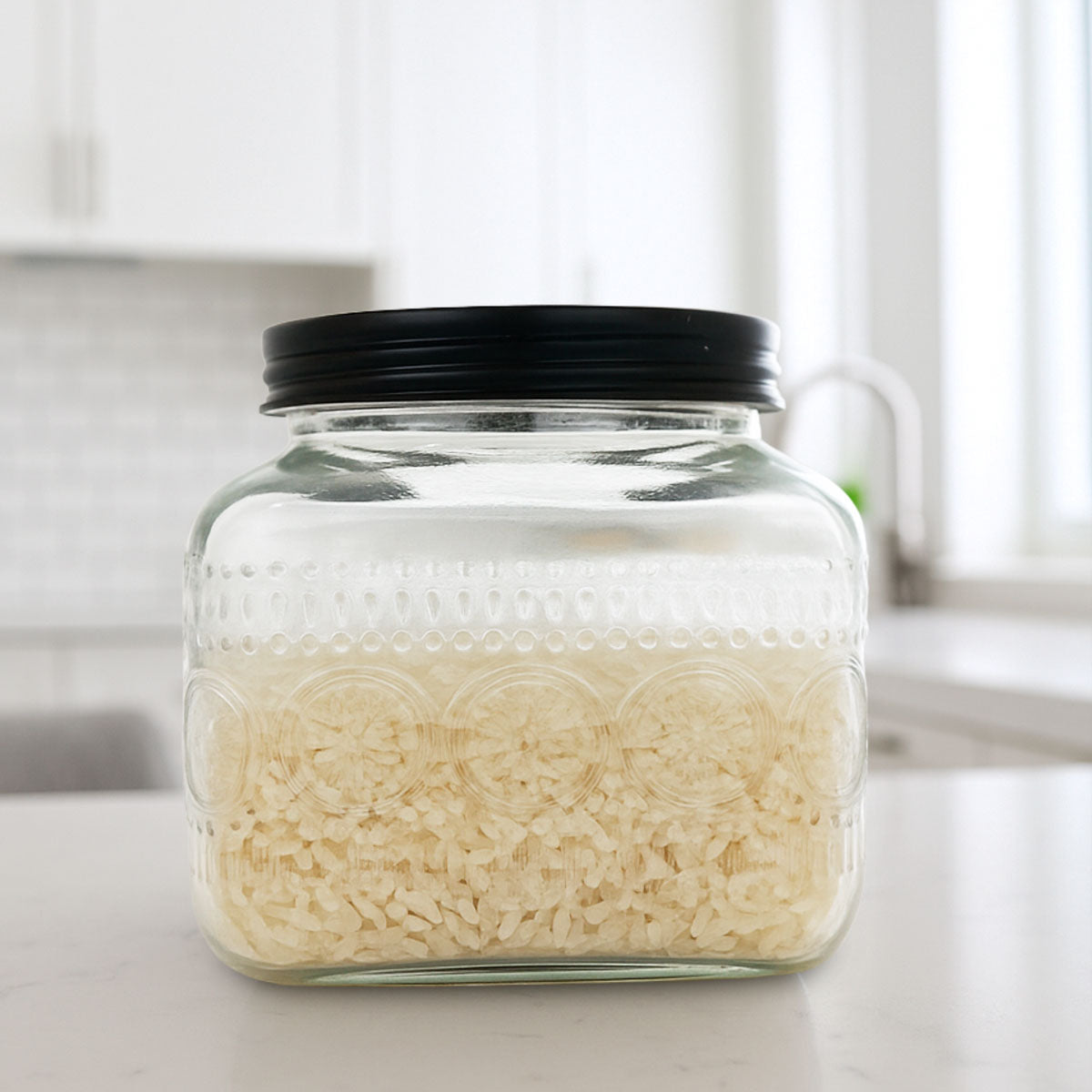 Frasco de Vidrio con Tapa Negra, Círculos, 1000 ml