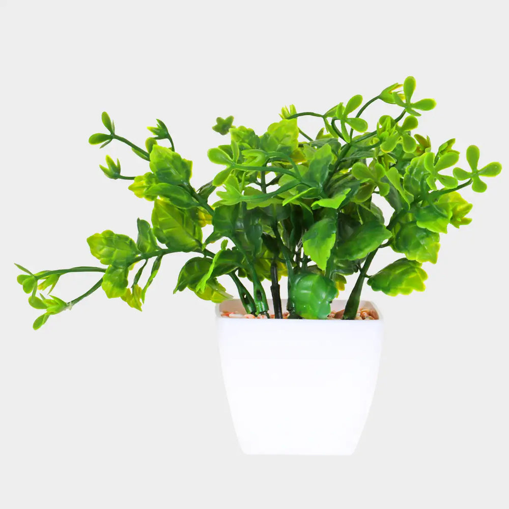 Maceta Color Blanco con Flor Artificial, 10 cm