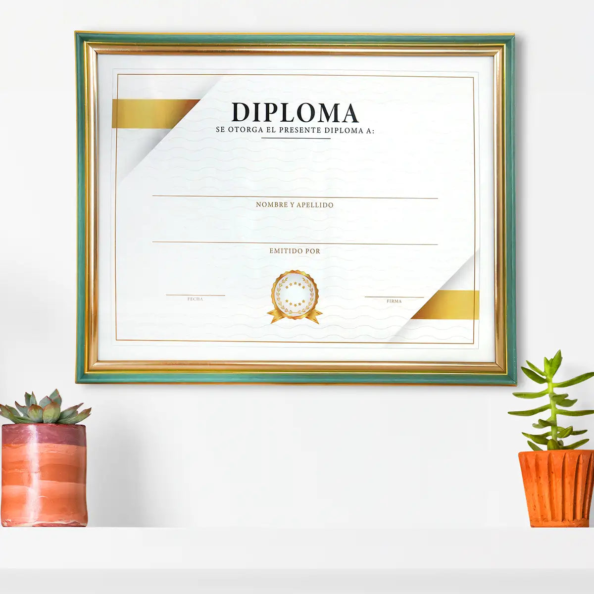 Porta Documento, Color Verde y Bronce