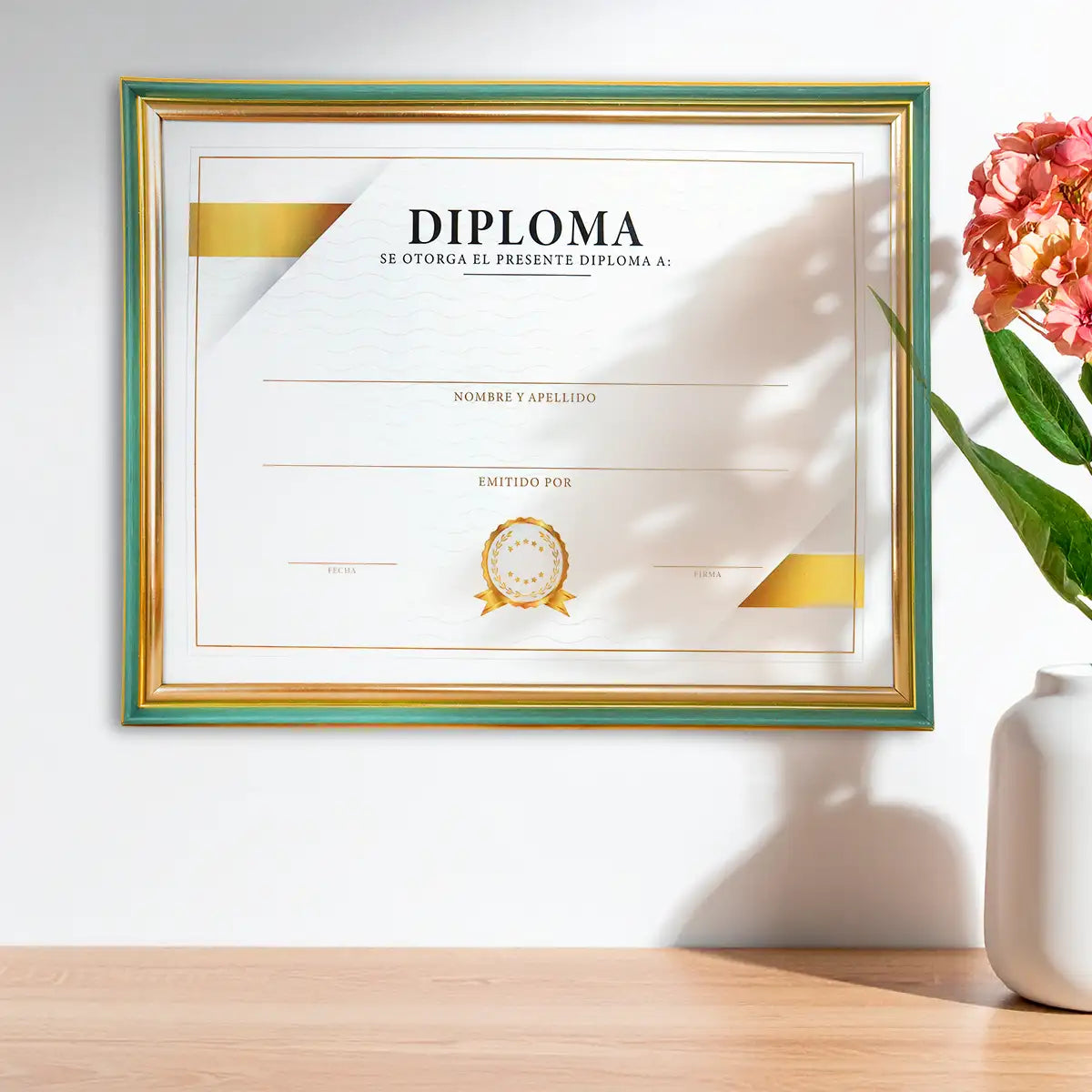 Porta Documento, Color Verde y Bronce