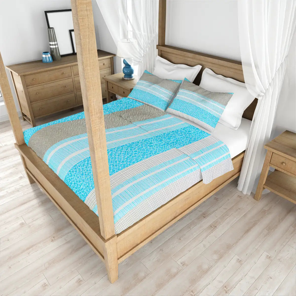 Juego de Sábanas Individual, Diseño Cuadros, Color Gris