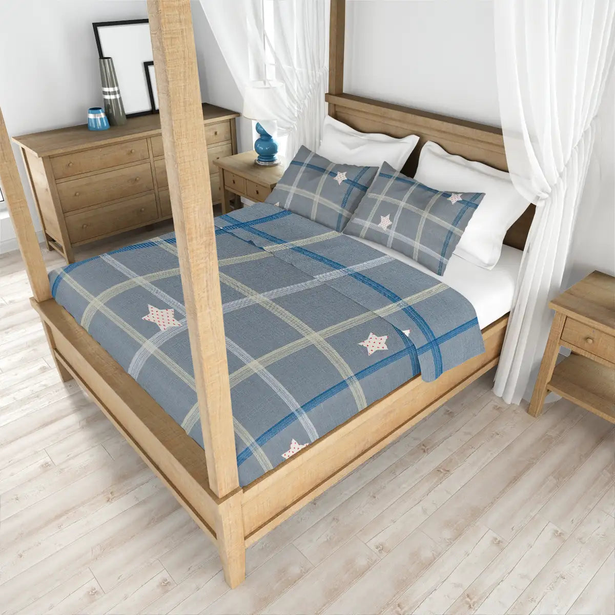 Juego de Sábanas Individual, Diseño Estrellas, Color Gris