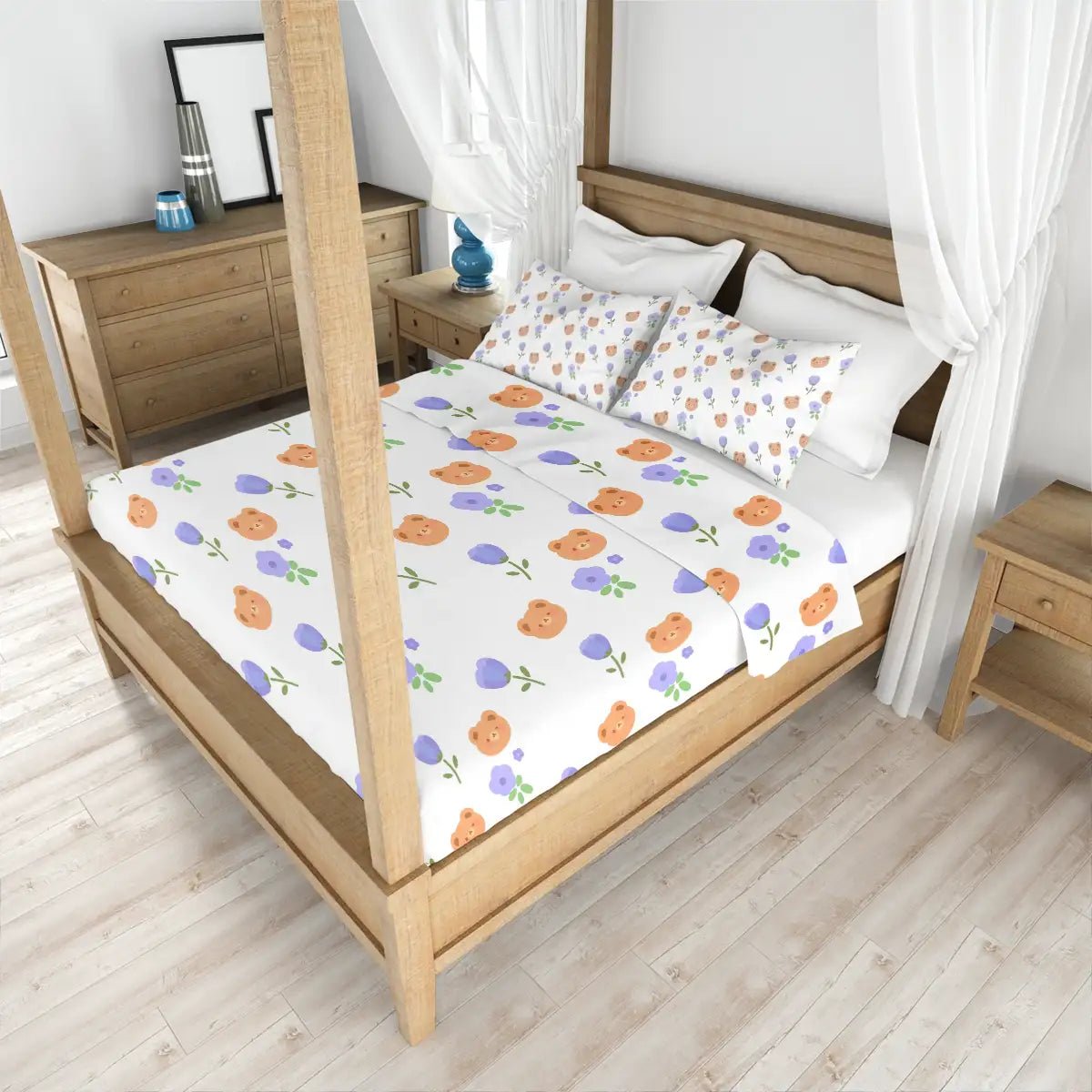 Juego de Sábanas Individual, Diseño Flores