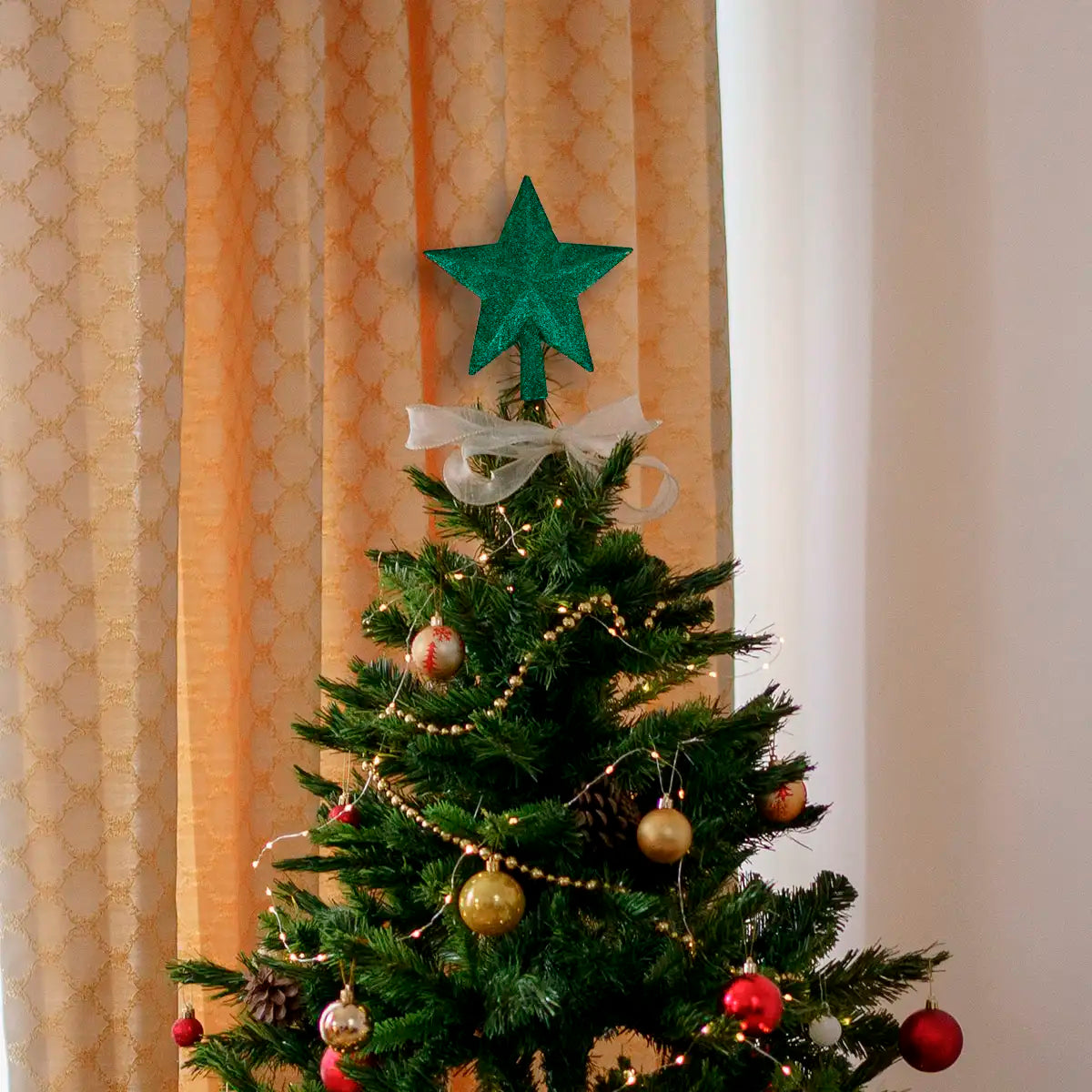 Estrella de Árbol, Color Verde, Glitter