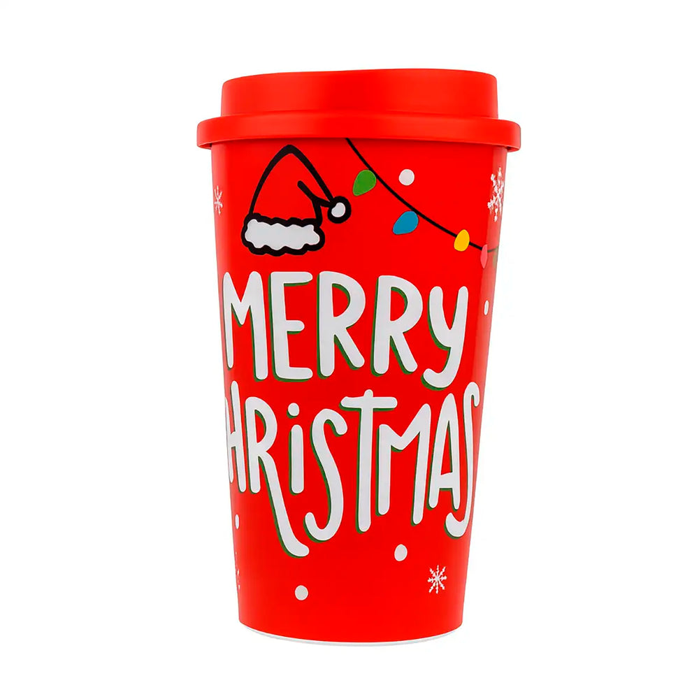 Vaso de Plástico con Tapa "Merry Christmas" 500 ml
