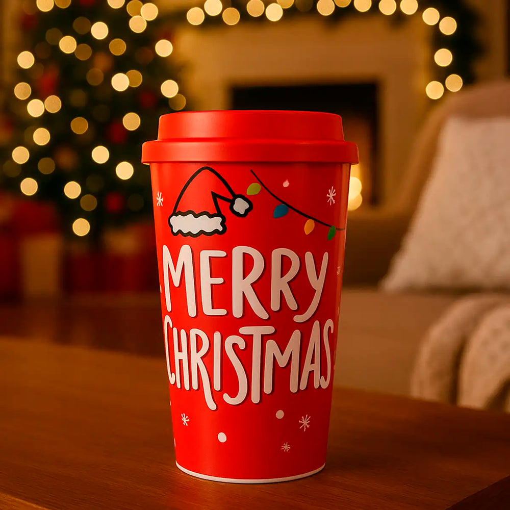 Vaso de Plástico con Tapa "Merry Christmas" 500 ml