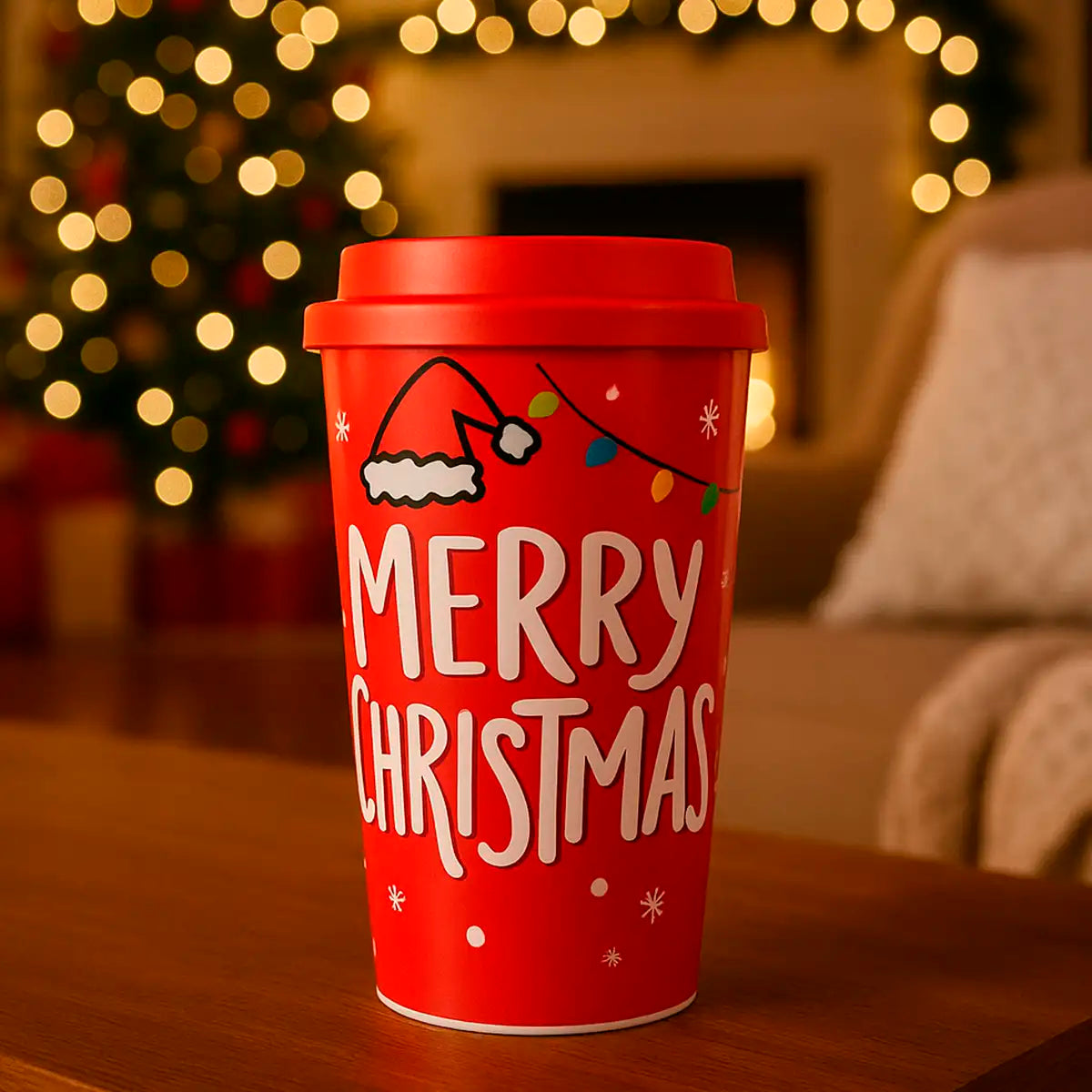 Vaso de Plástico con Tapa "Merry Christmas" 500 ml