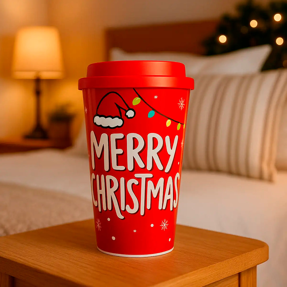 Vaso de Plástico con Tapa "Merry Christmas" 500 ml