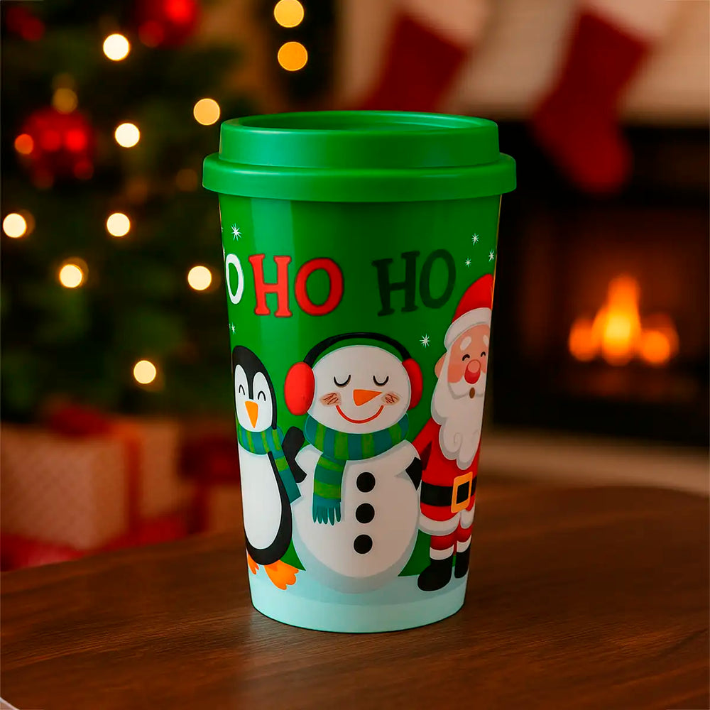 Vaso de Plástico con Tapa, Santa Claus, 500 ml