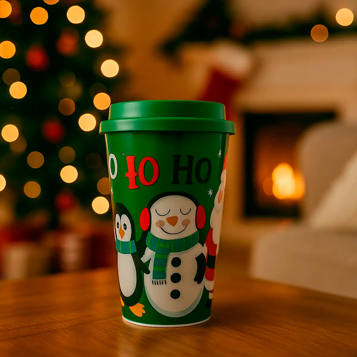 Vaso de Plástico con Tapa, Santa Claus, 500 ml