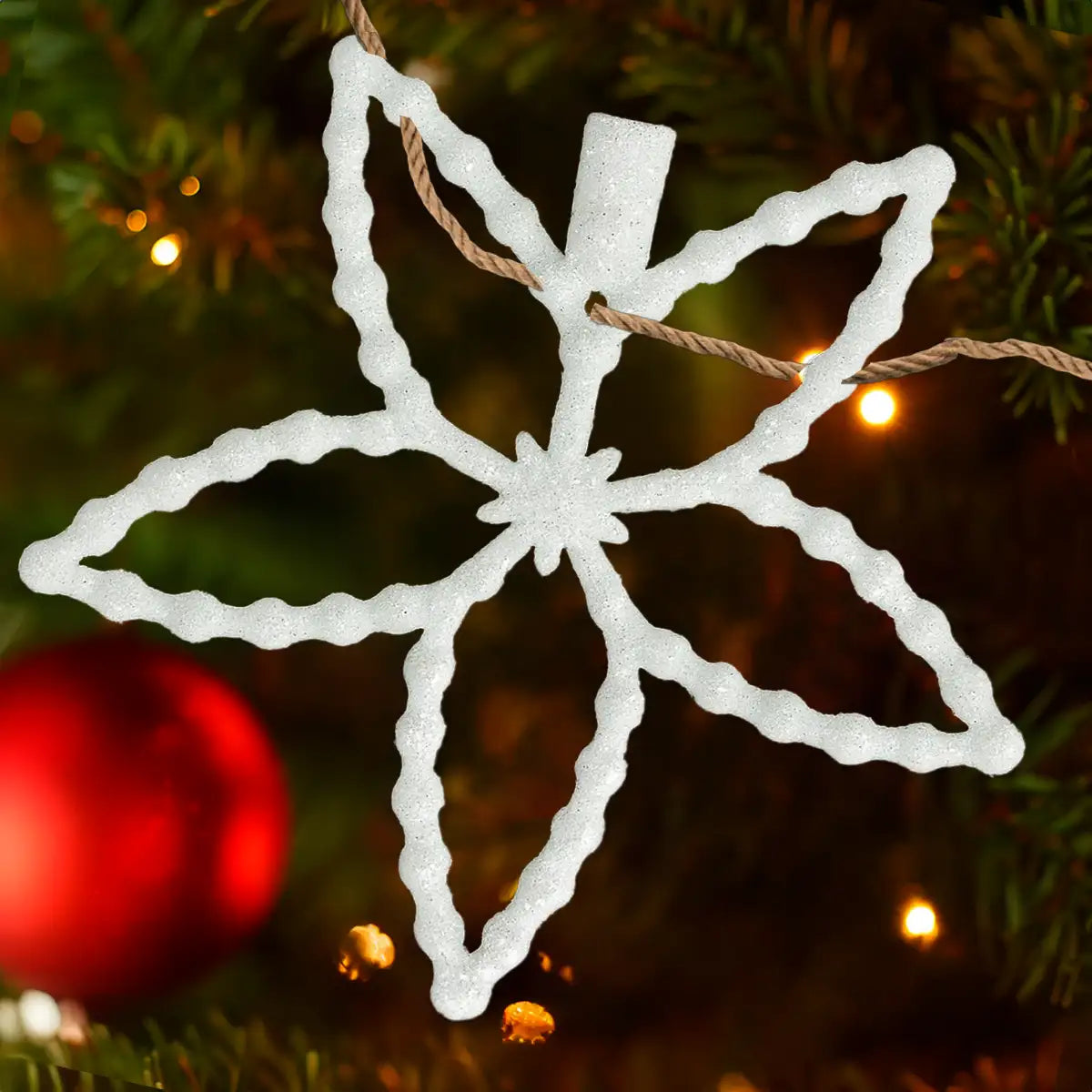 Flores, Ornamento Navideño con Glitter, Color Blanco