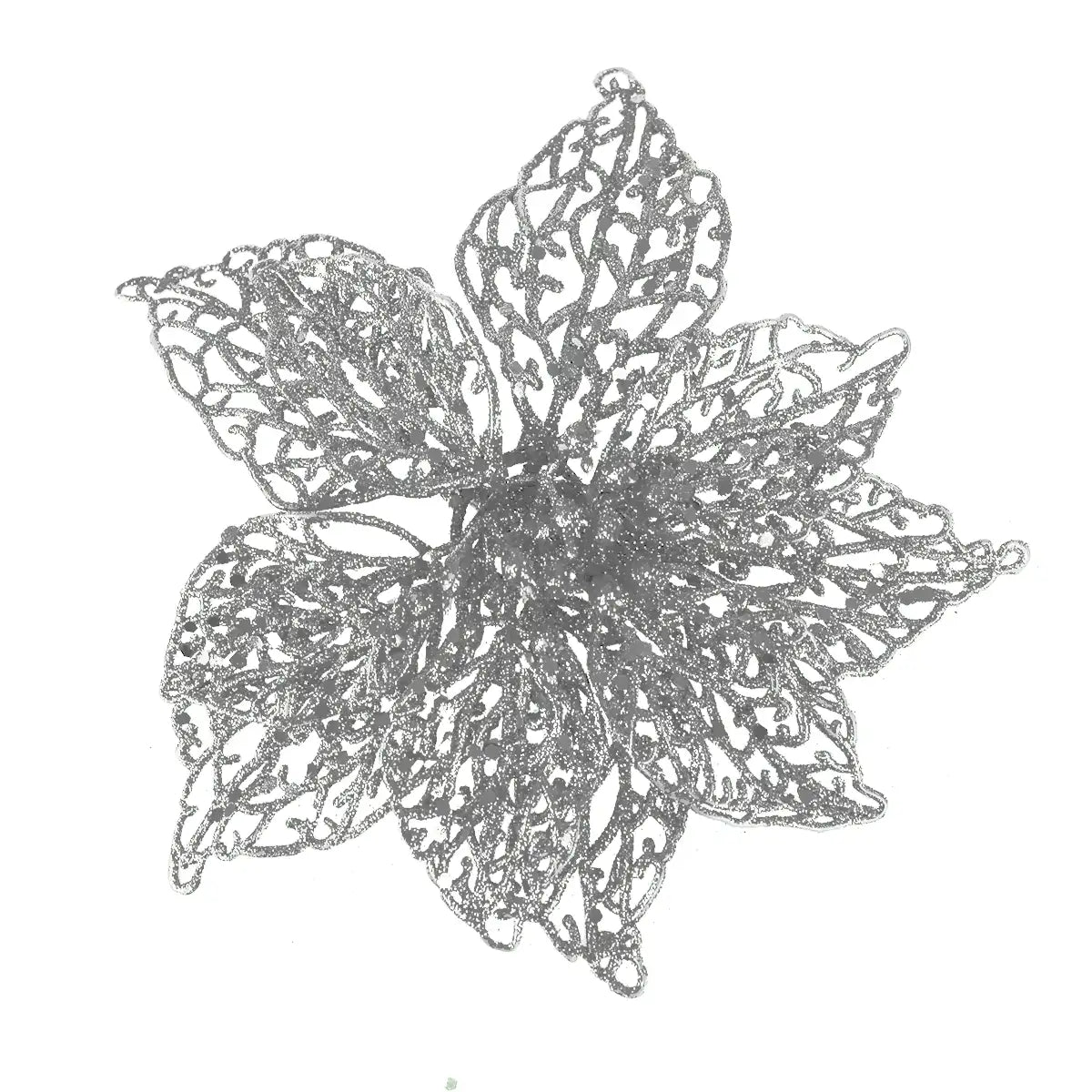 Flor Ornamento Navideño, Color Plateado, 2 pzas