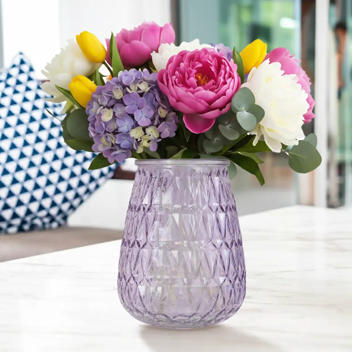 Florero de Cristal, Color Morado, 15x12 cm