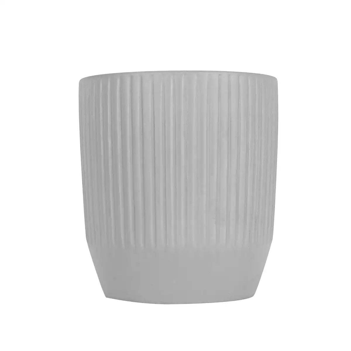 Maceta Textura Líneas de Cerámica, Color Gris, 14x12 cm