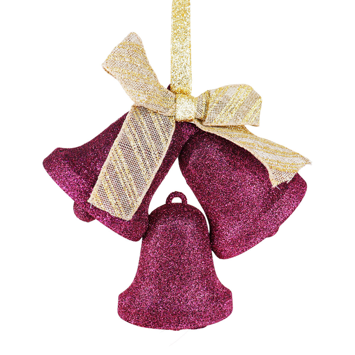 Decoración, Campanas Navideñas con Moño, Color Vino
